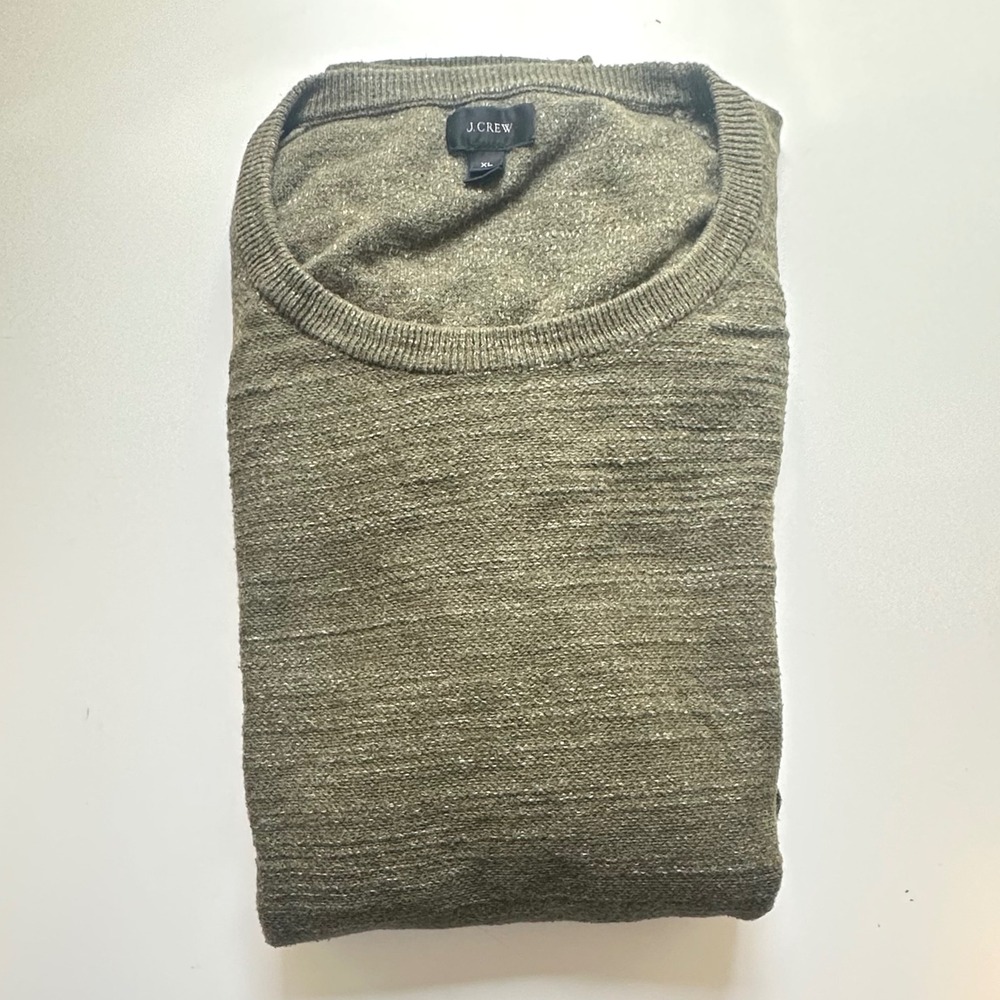J. Crew Mens XL Olive Green Cotton Long Sleeve Crew Neck Sweater Outdoors